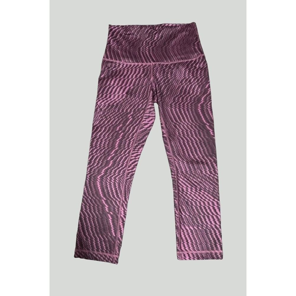 Lululemon Wunder Under Crop Shifted Horizon Red Grape Black Leggings Size 6